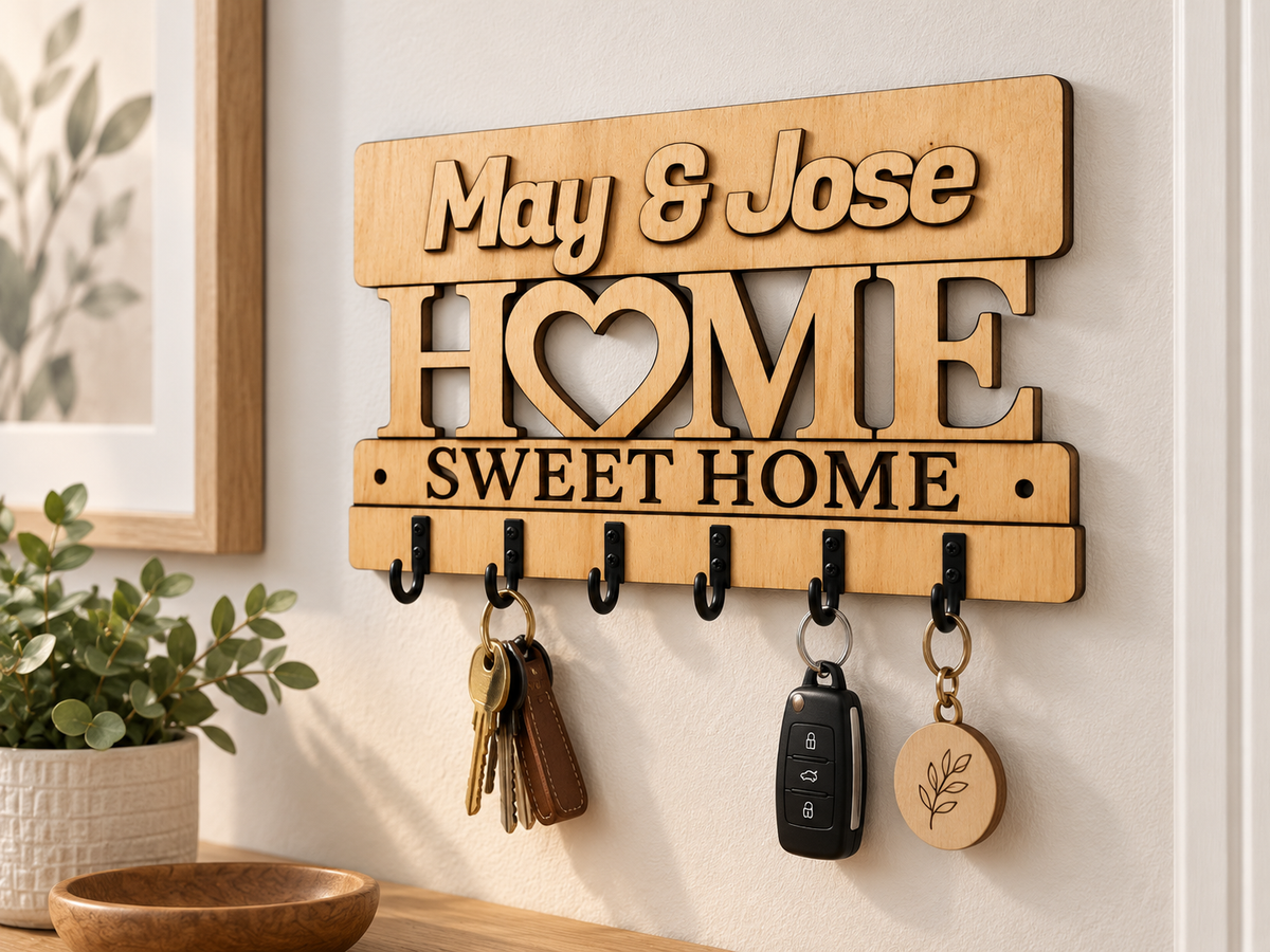 Personalized Wooden Family Key Holder | Custom House Key Rack