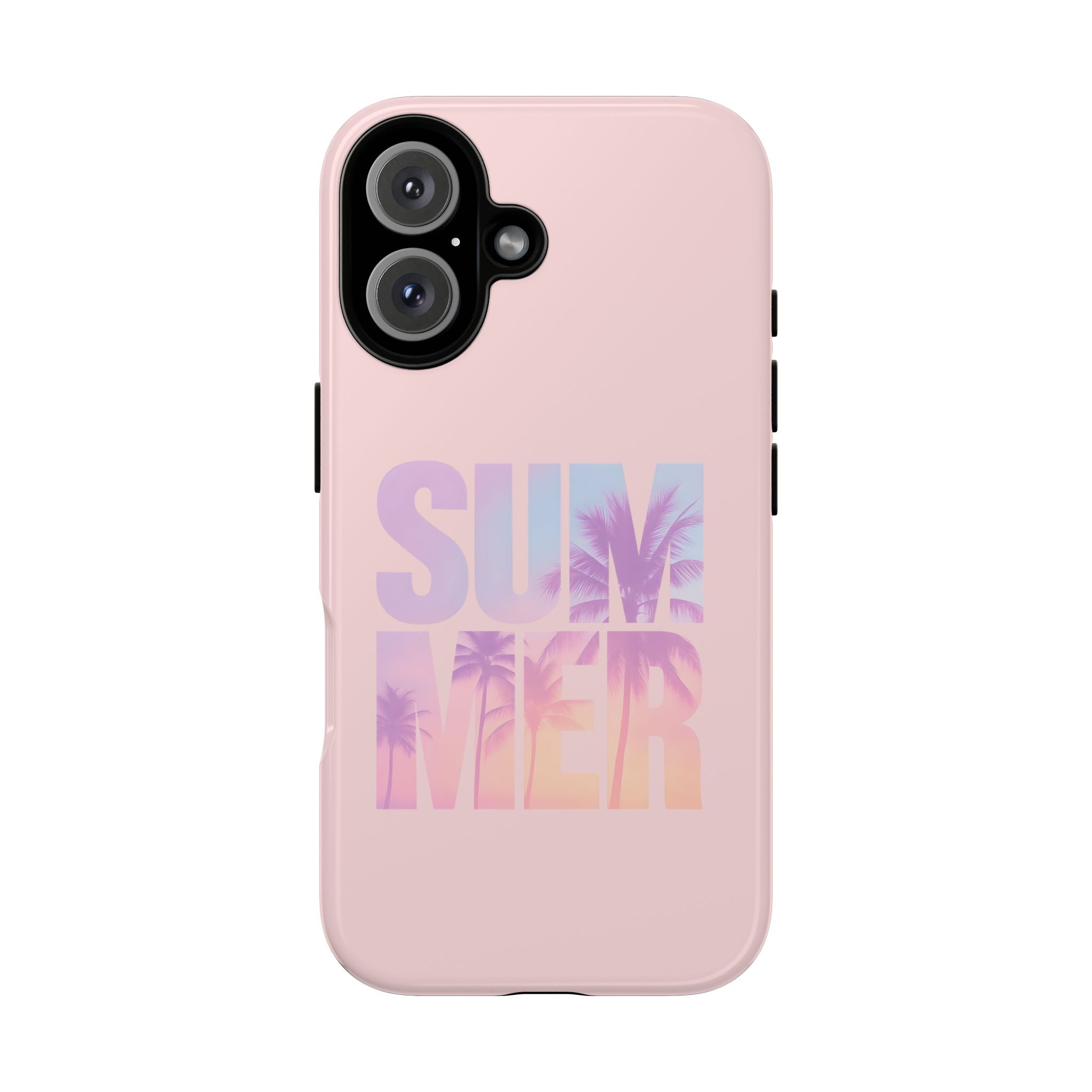 Vibrant iPhone case in pink with beach and tropical summer design