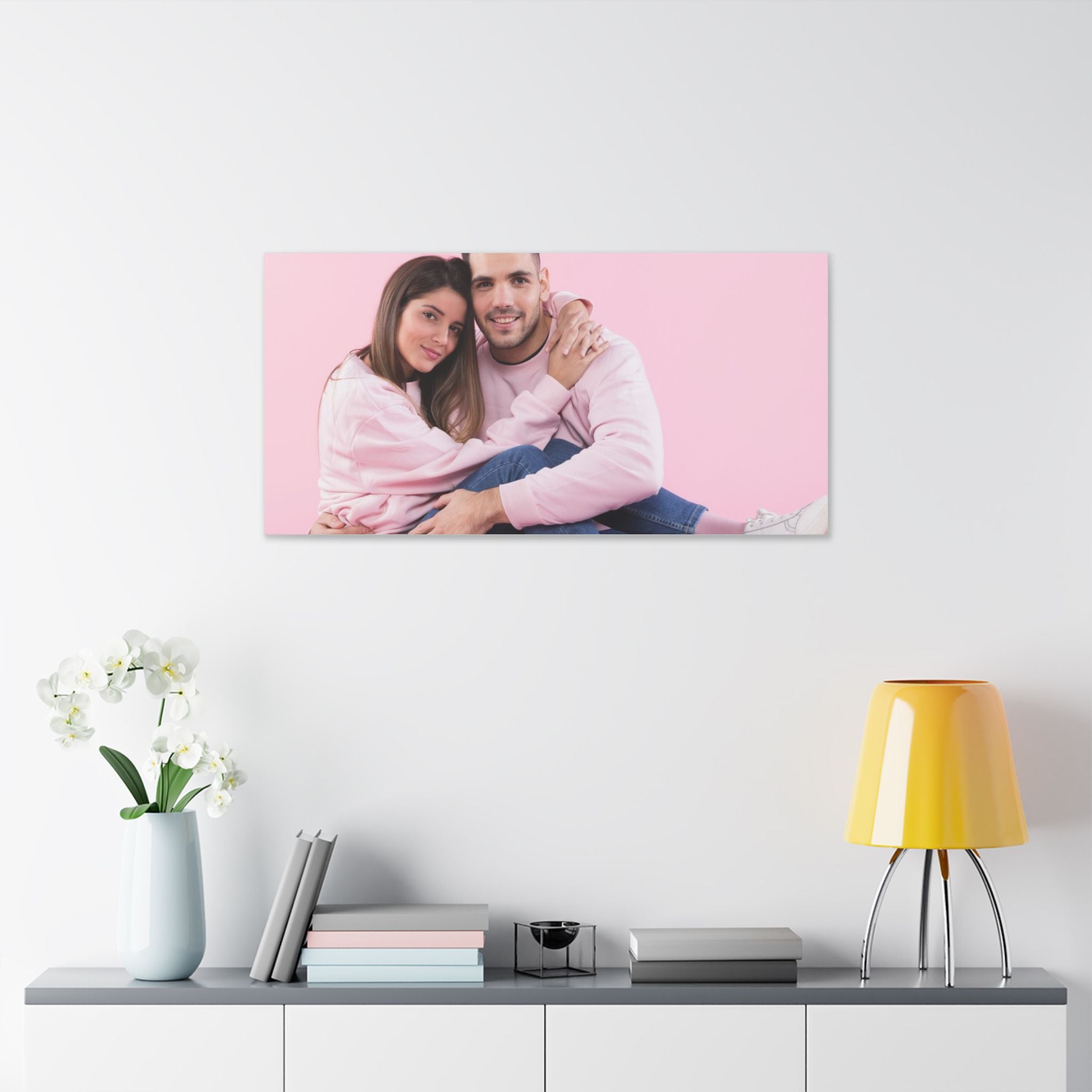 Designer stretched canvas made from fine cotton fibers, expertly mounted on a sturdy wooden stretcher for elegant display