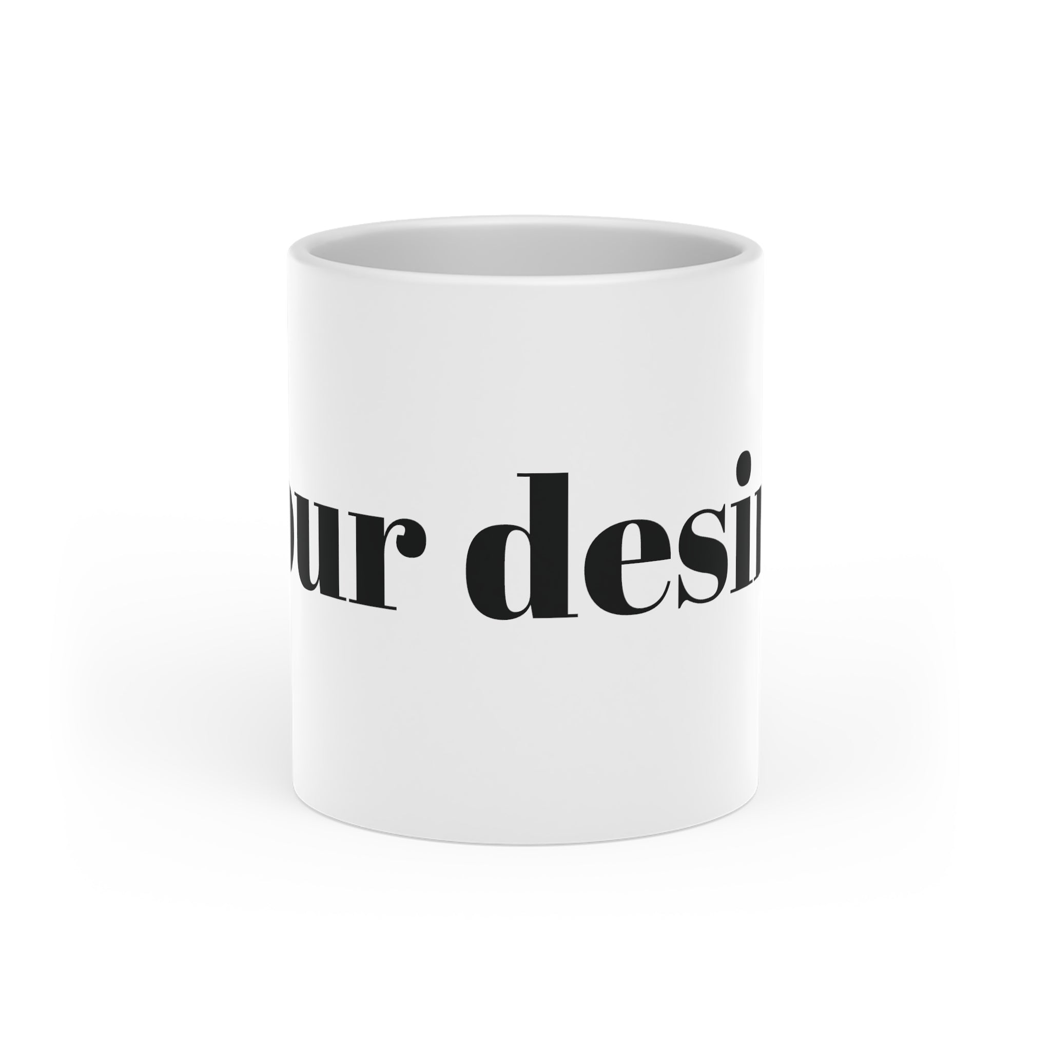 Front view of white sublimation mug with a delicate heart-shaped handle.
