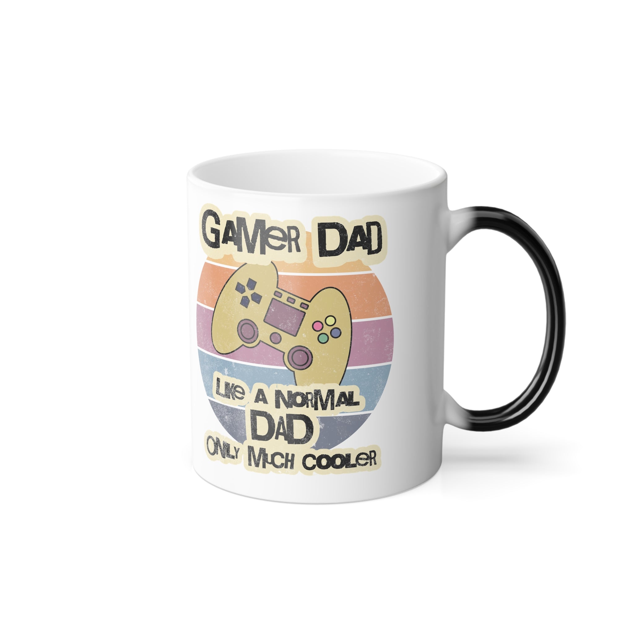 Heat-sensitive Gamer Dad Magic Mug with retro game controller design – Changes when hot liquid is poured.