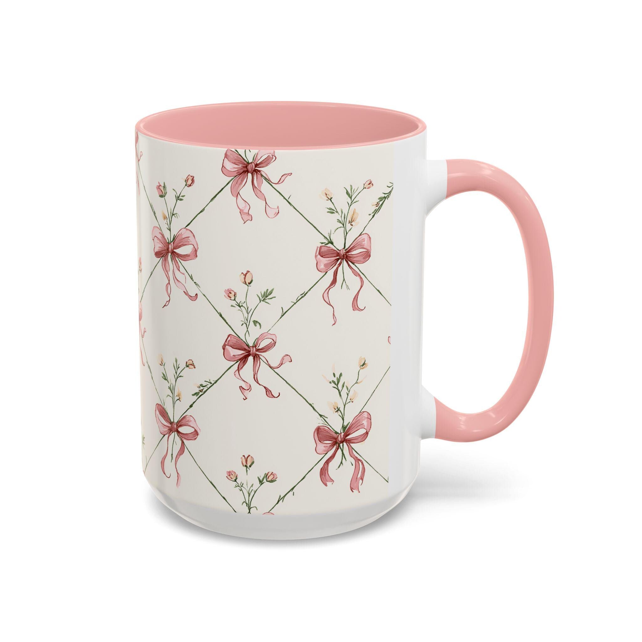 Pink Ribbon Floral Pattern Mug | Accent Coffee Mug