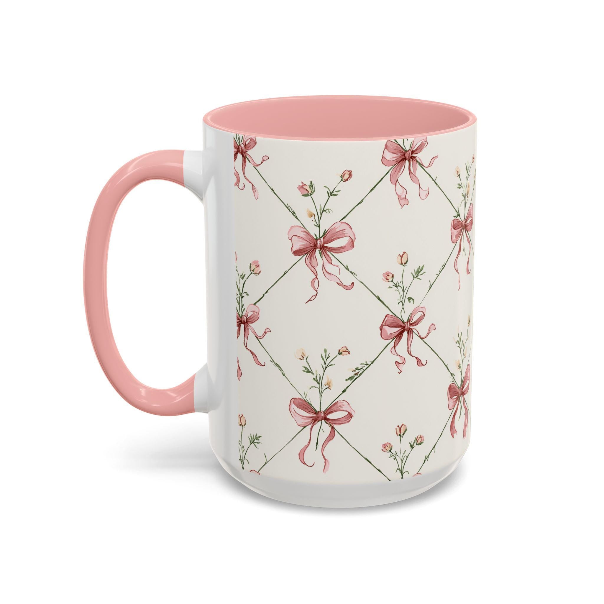 Pink Ribbon Floral Pattern Mug | Accent Coffee Mug
