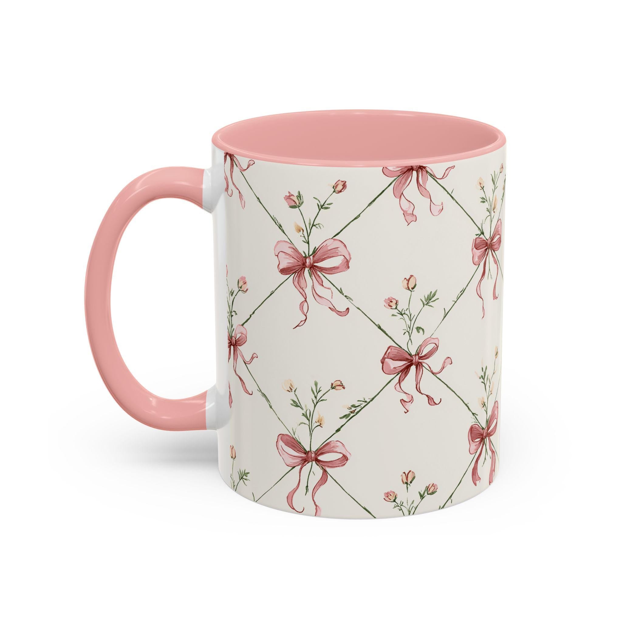 Pink Ribbon Floral Pattern Mug | Accent Coffee Mug