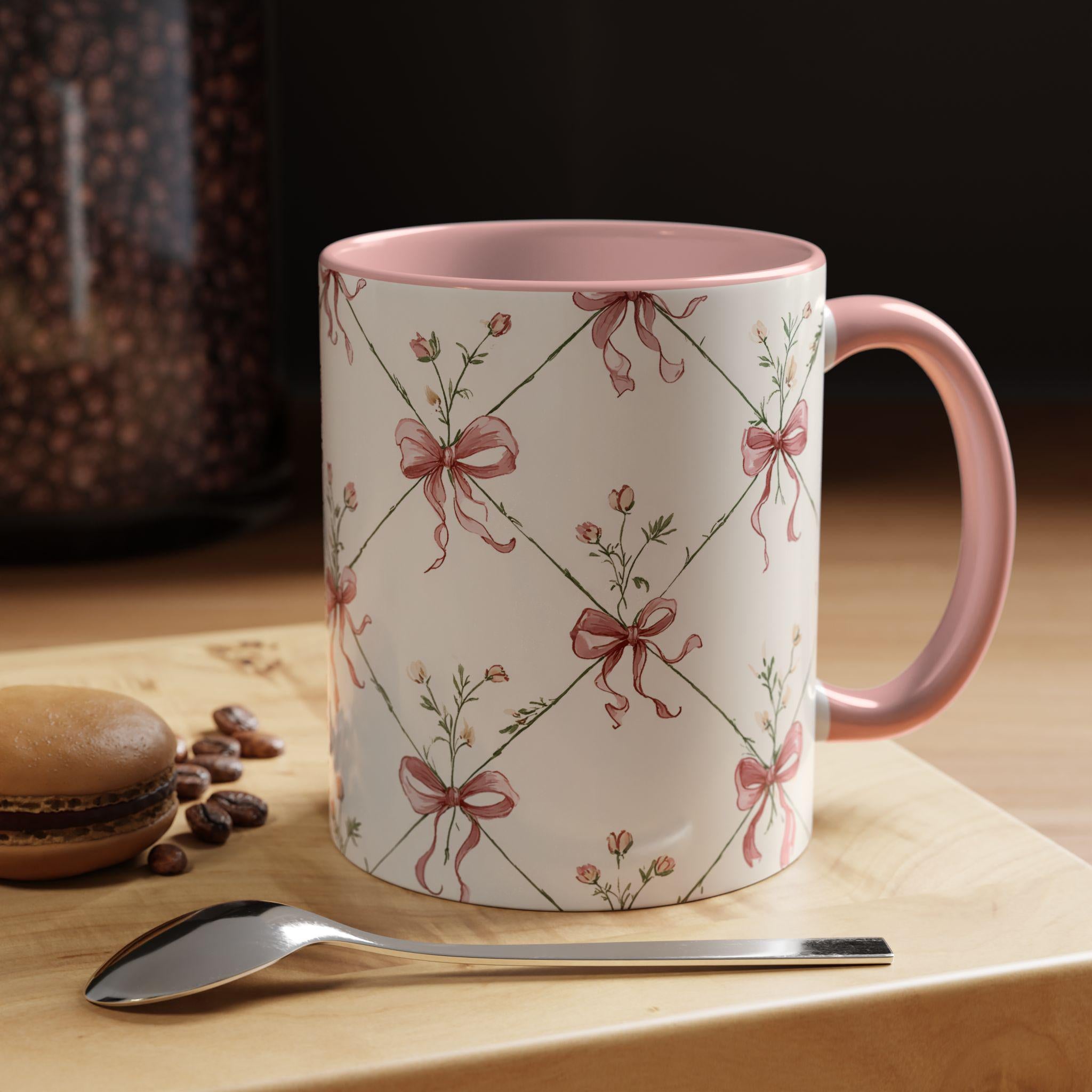 Pink Ribbon Floral Pattern Mug | Accent Coffee Mug
