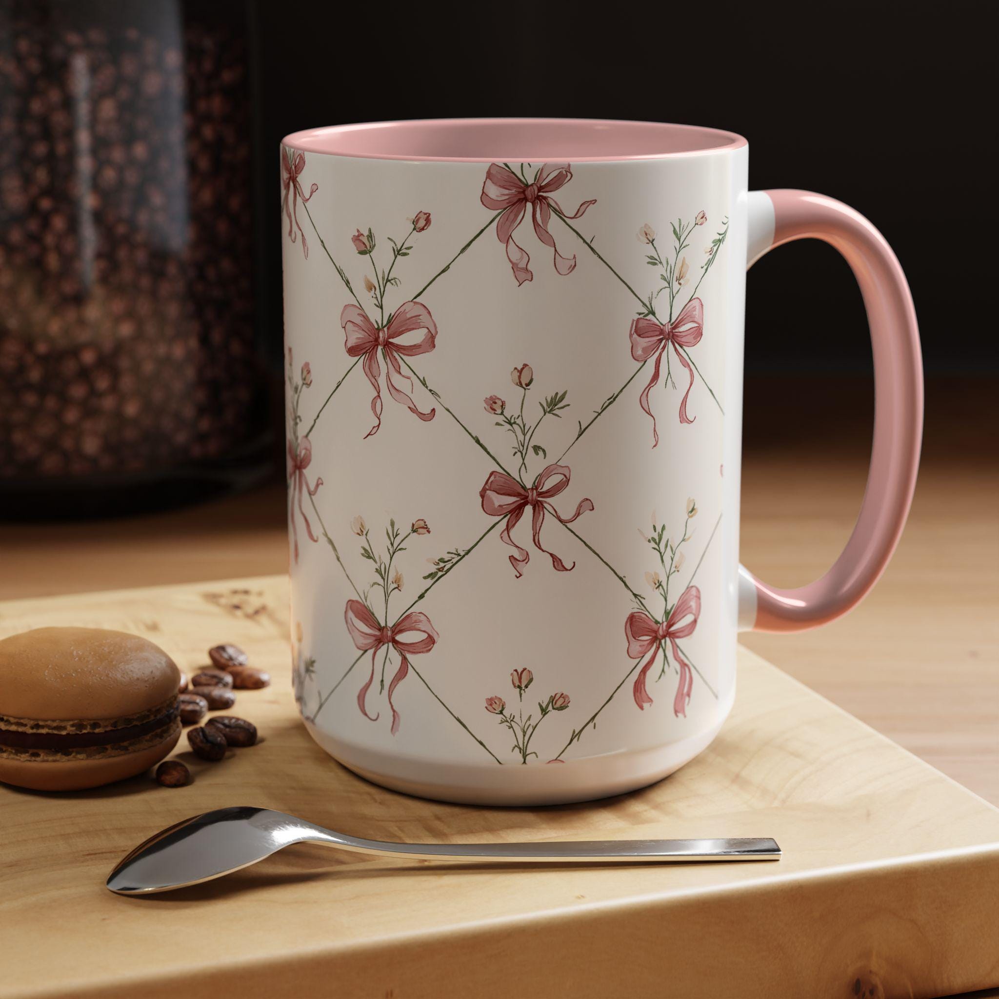 Pink Ribbon Floral Pattern Mug | Accent Coffee Mug
