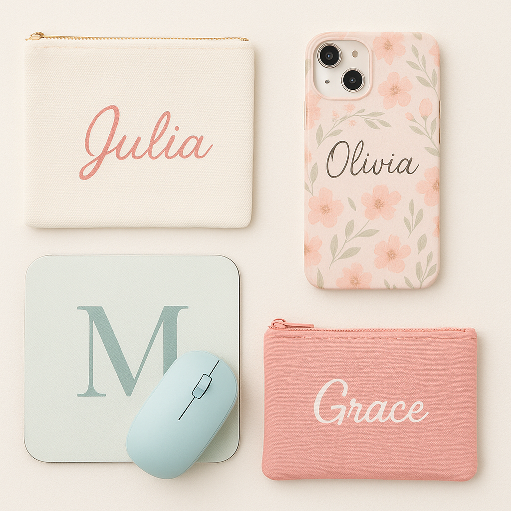 personalized makeup bag, custom cosmetic pouch, personalized mouse pad, custom accessories, unique personalized gifts