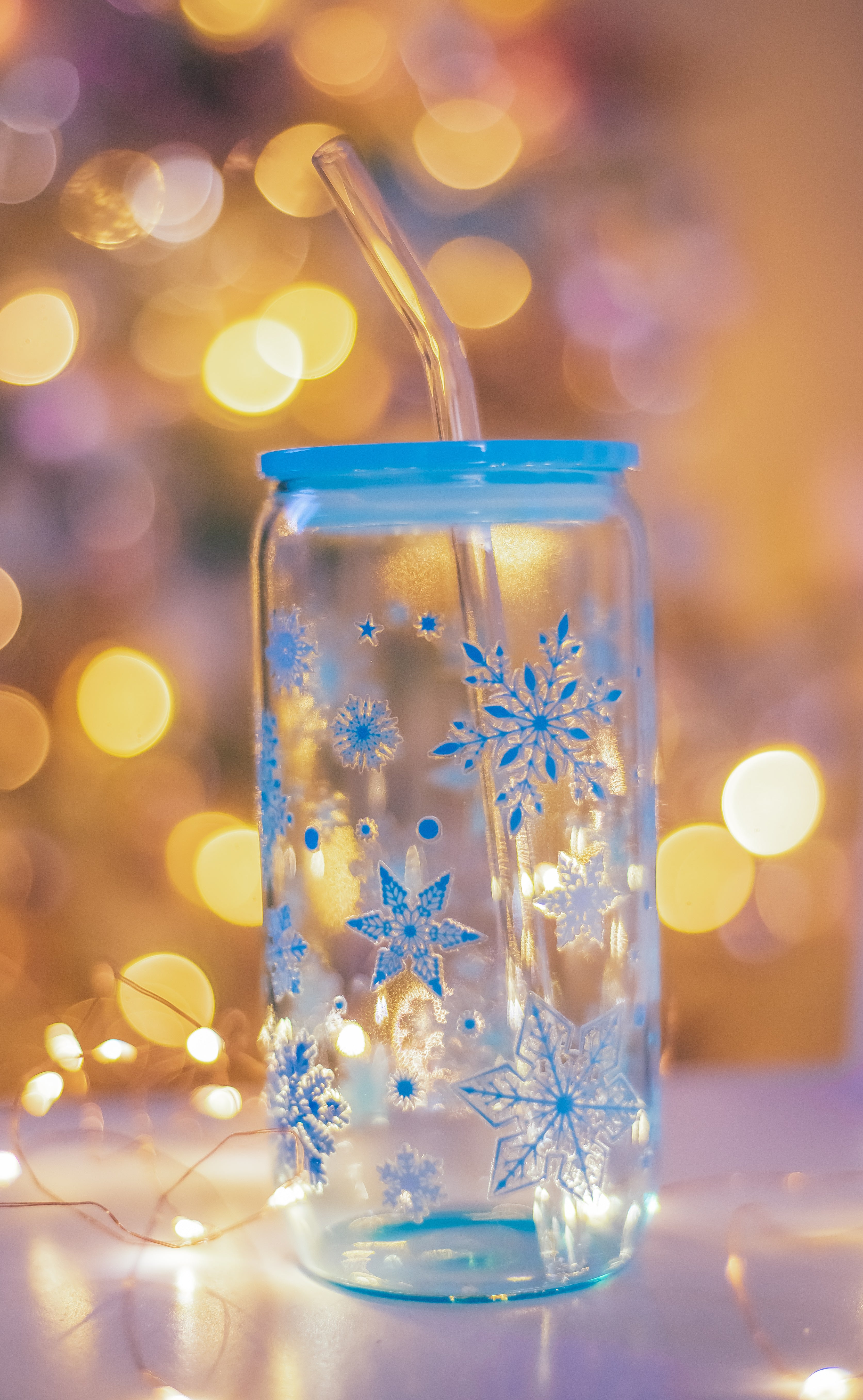 Christmas blue glass can