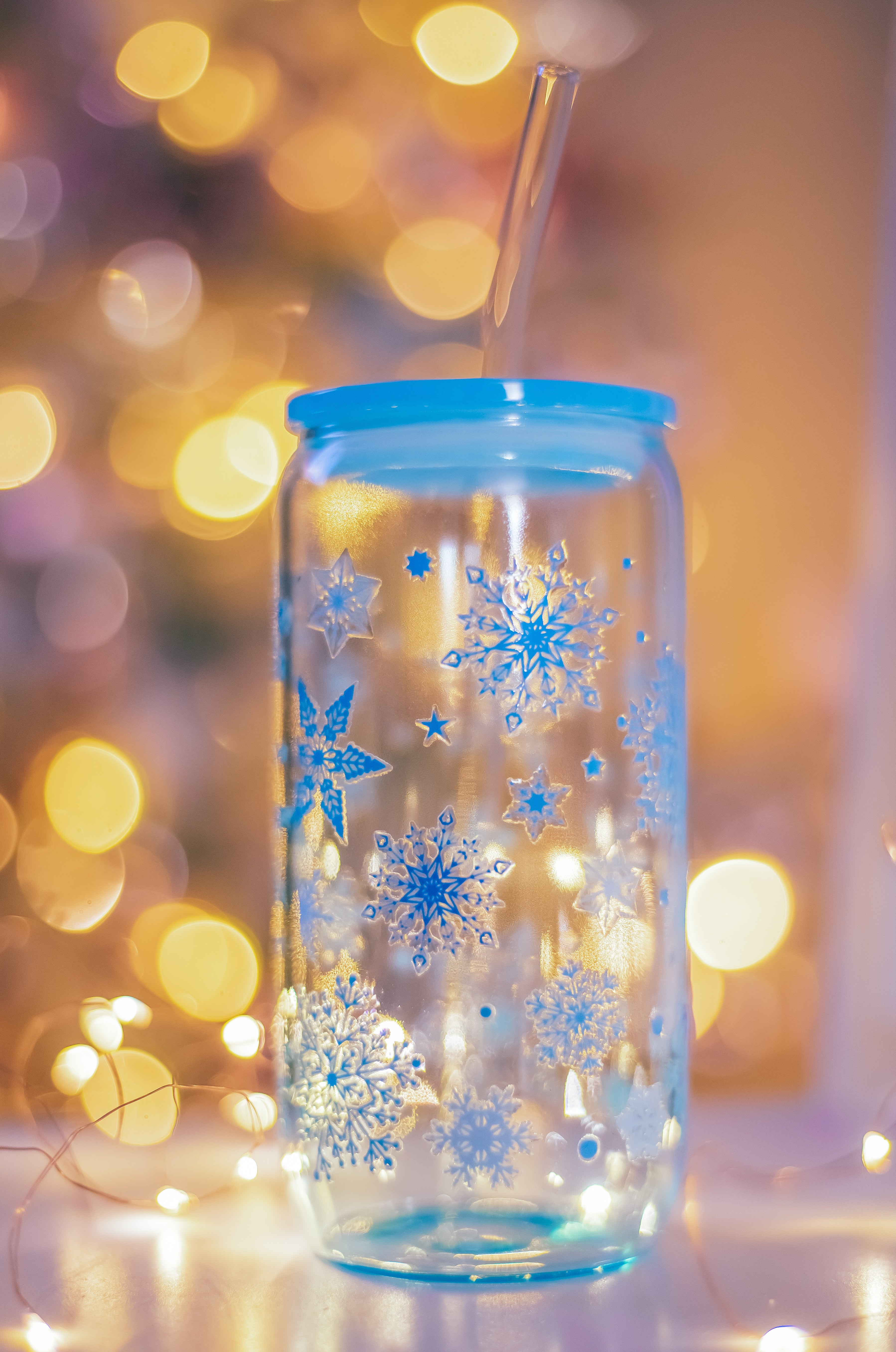 Christmas blue glass can