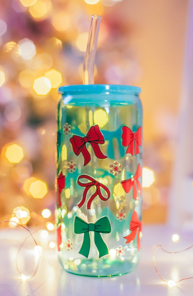 Christmas green glass can