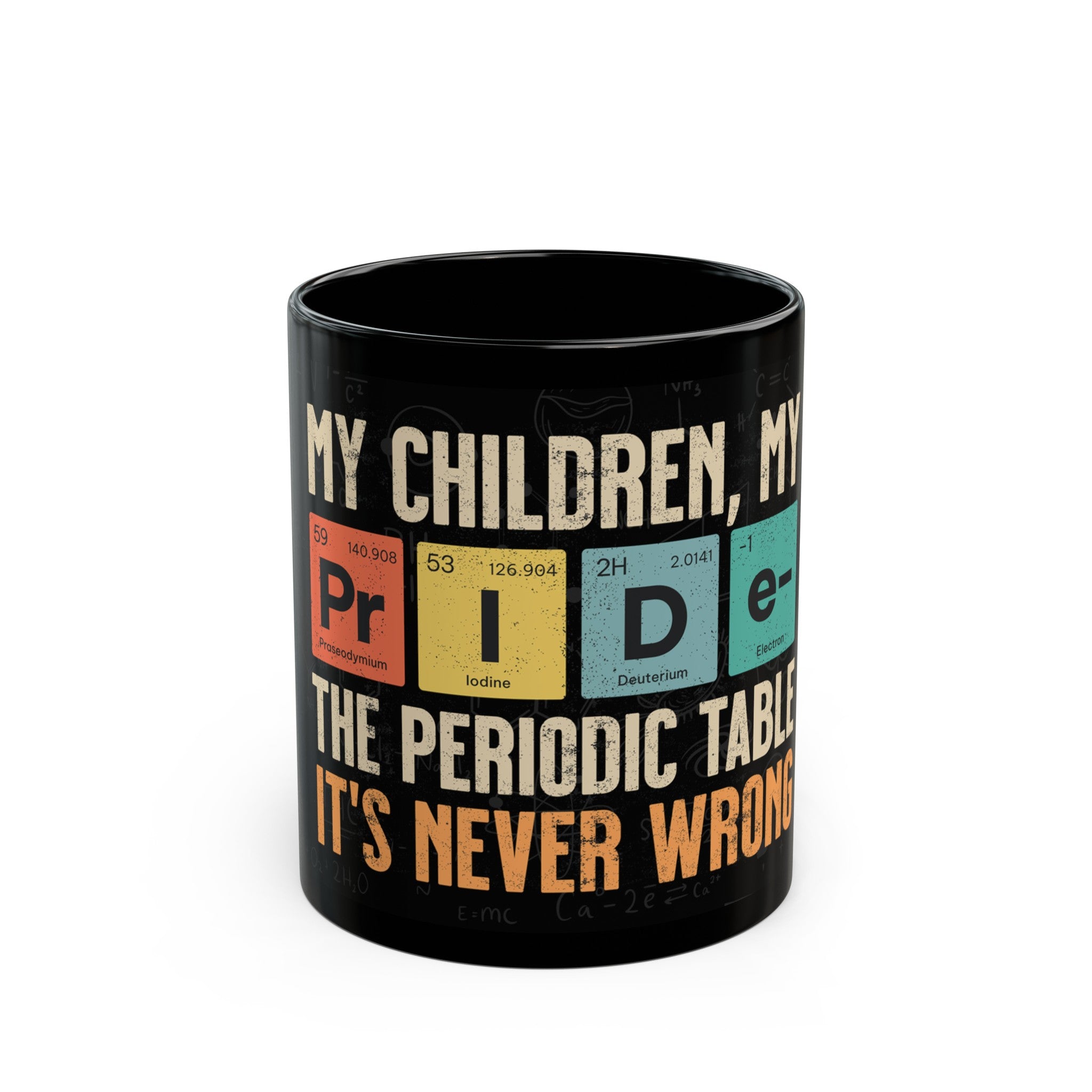 Black ceramic mug 12 and 15oz, periodic table, proud dad