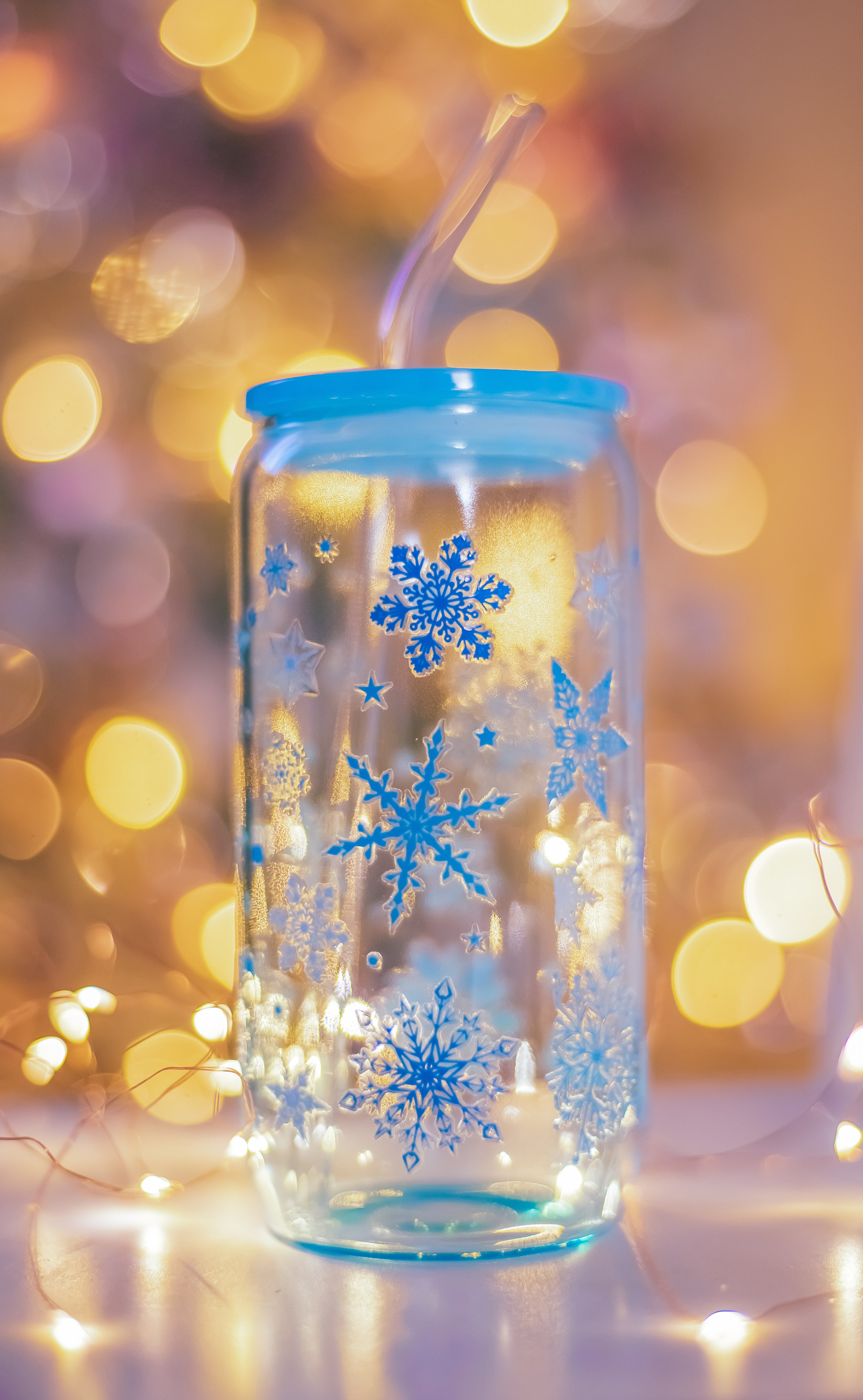 Christmas blue glass can