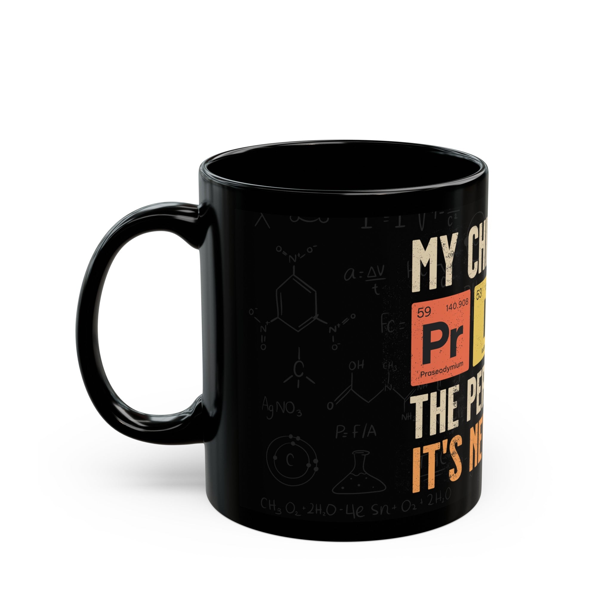 Black ceramic mug 12 and 15oz, periodic table, proud dad