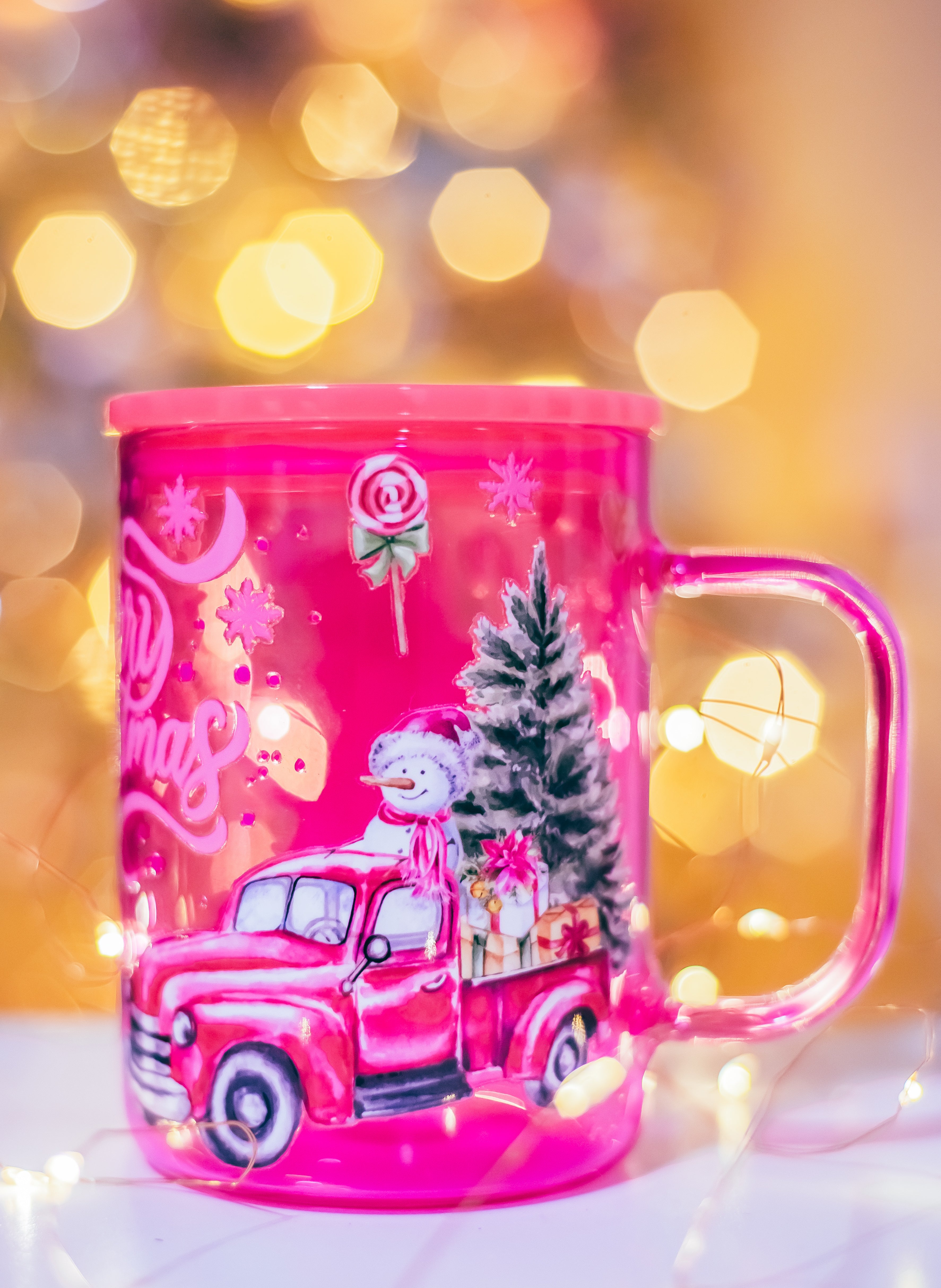 Christmas Pink Jelly glass mug