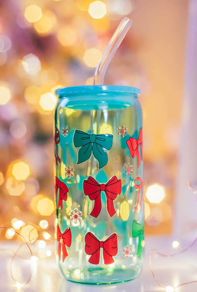 Christmas green glass can