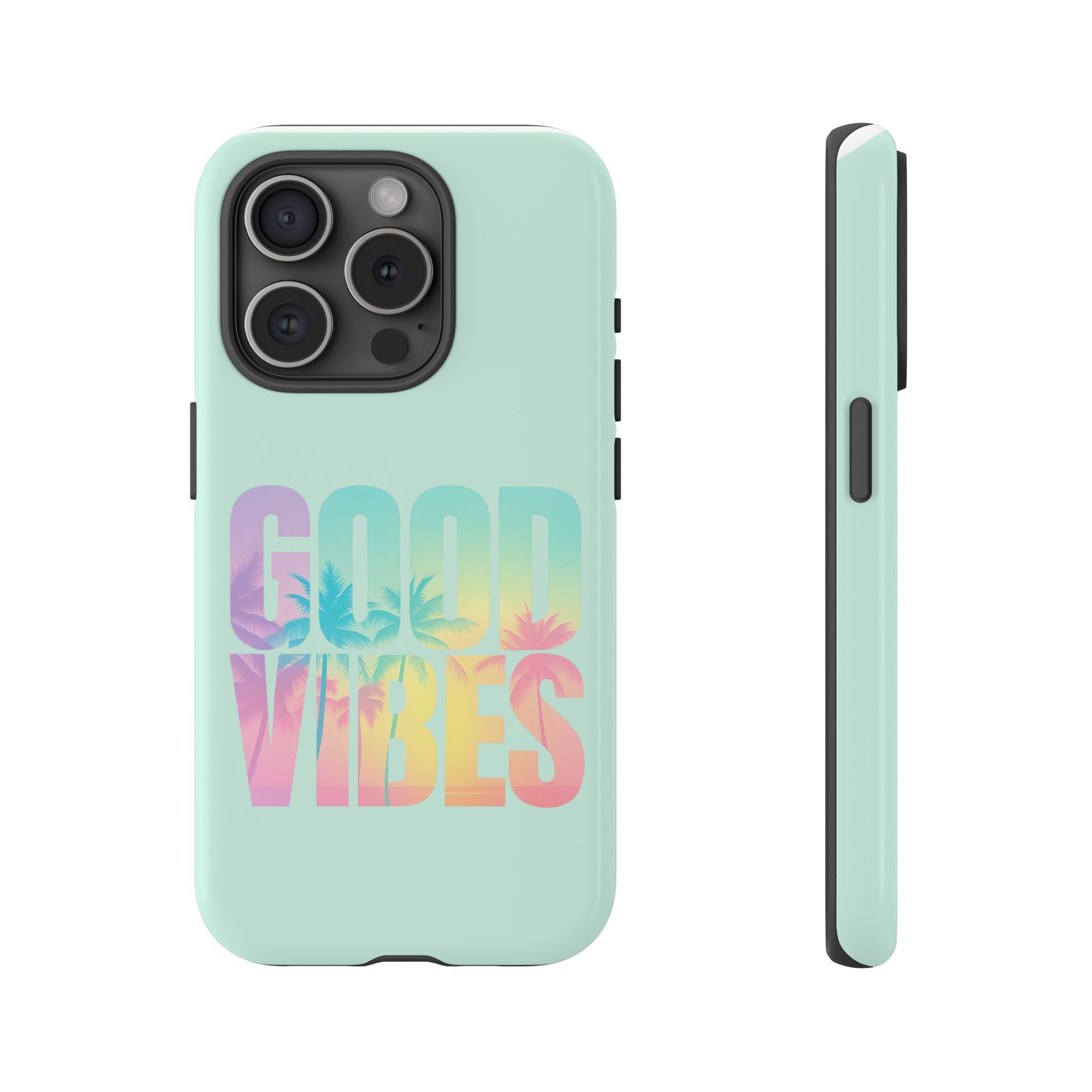 Glossy mint iPhone case with beachy design and motivational quote
