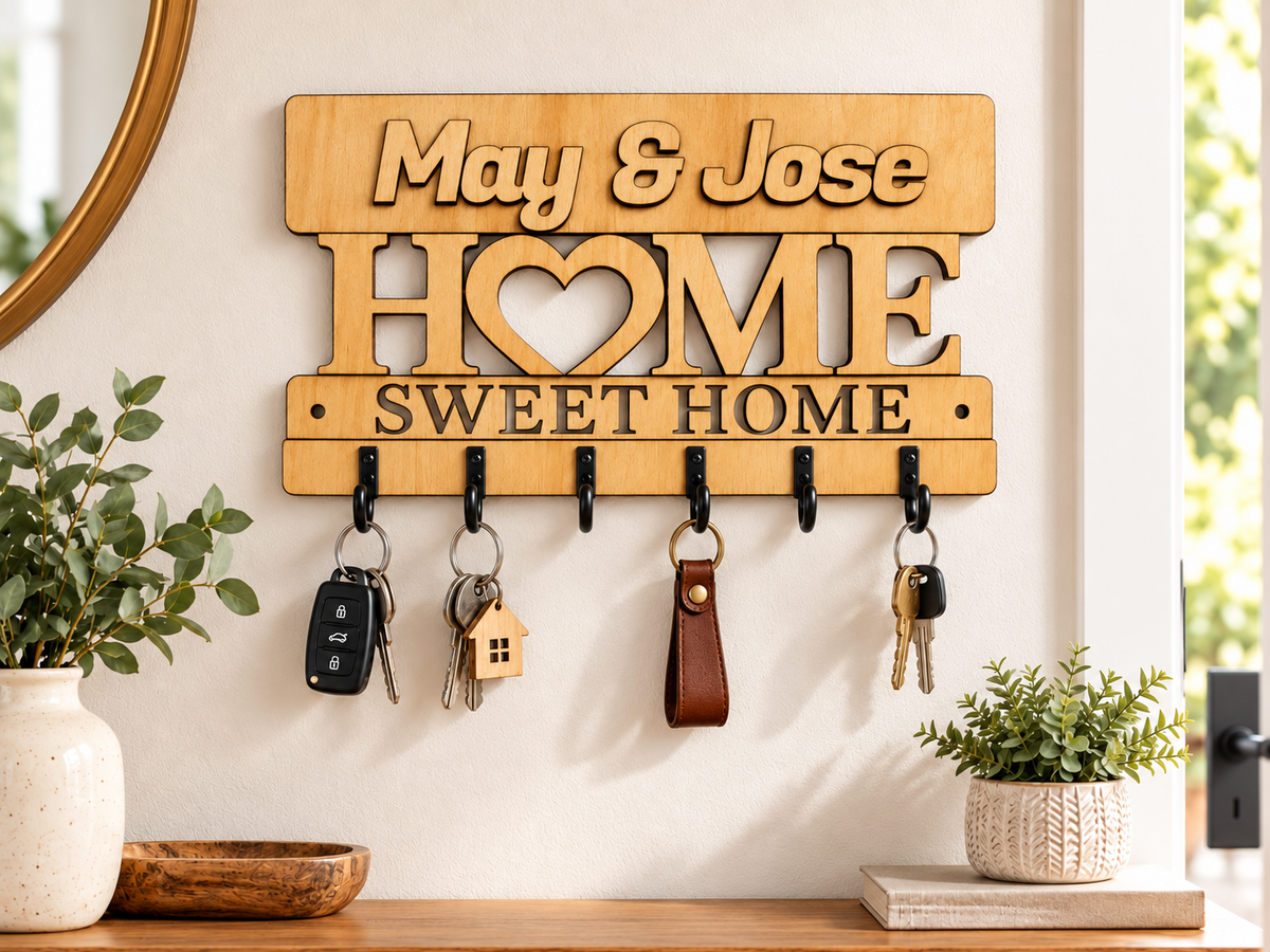 Personalized Wooden Family Key Holder | Custom House Key Rack