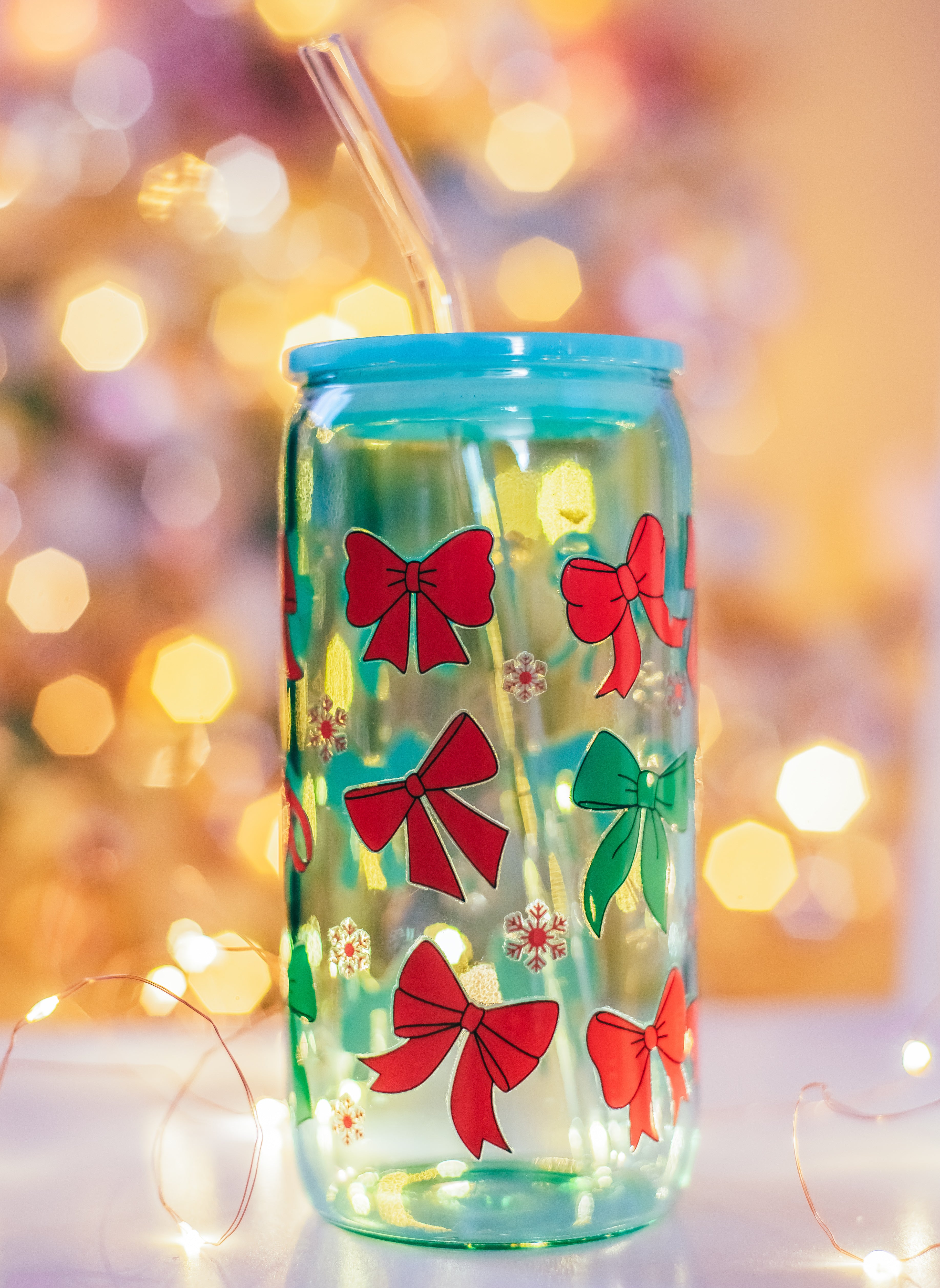 Christmas green glass can