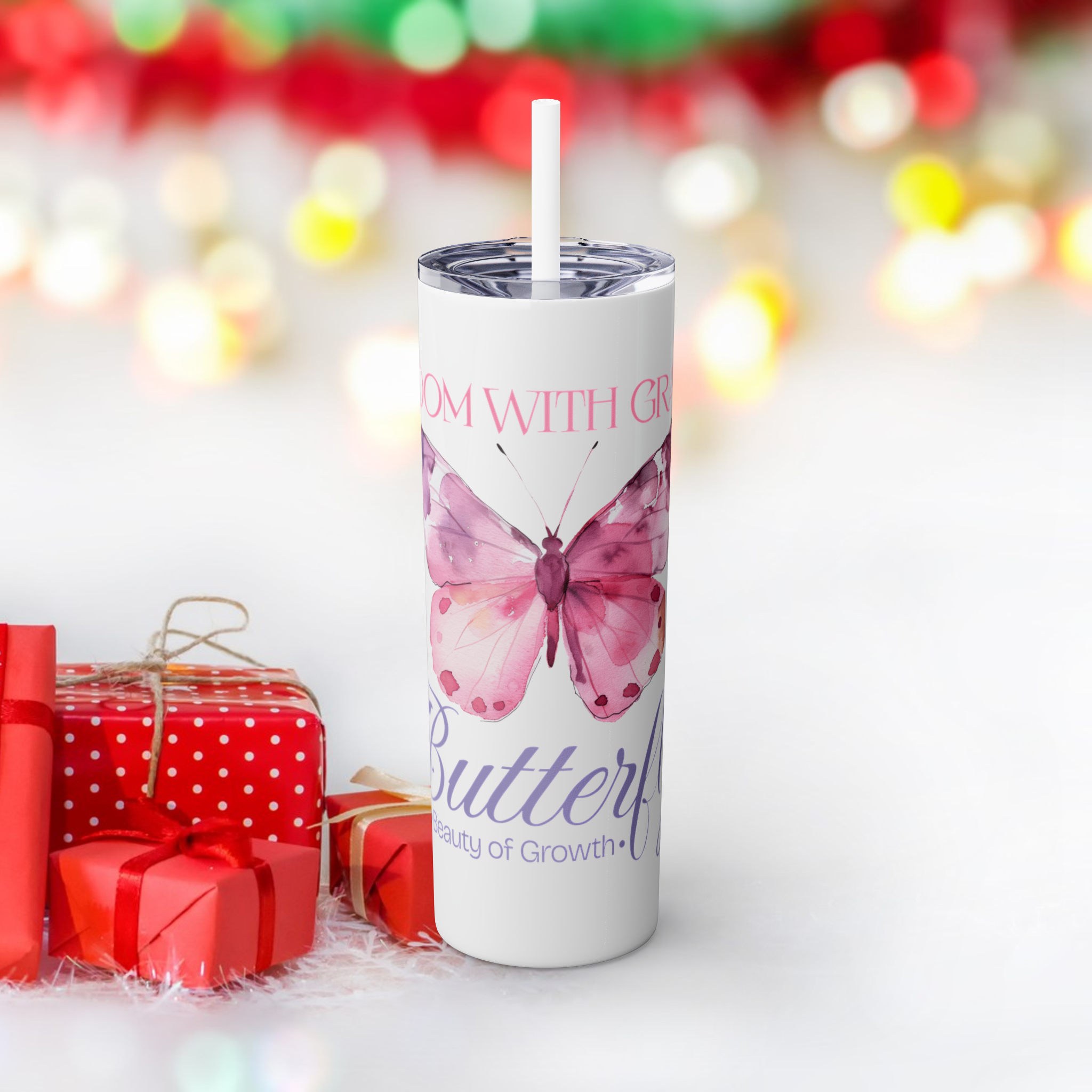 Bloom with Grace: Butterfly Skinny Tumbler for Everyday Inspiration