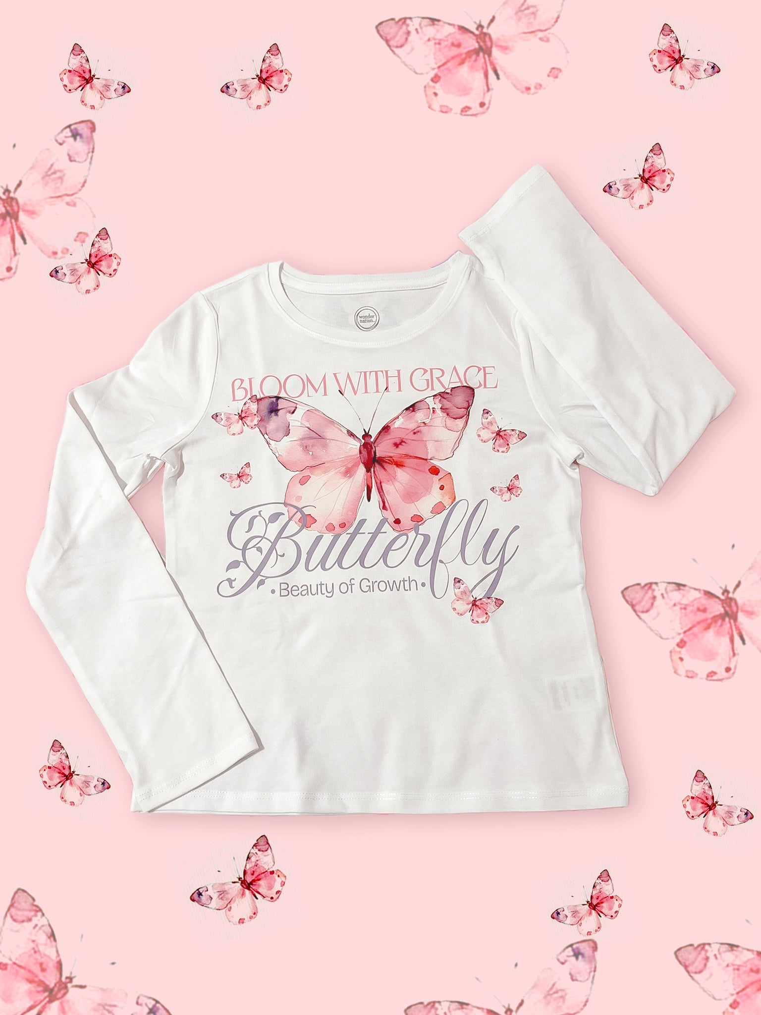 Graceful Growth: Butterfly Long-Sleeve Tee for Girls