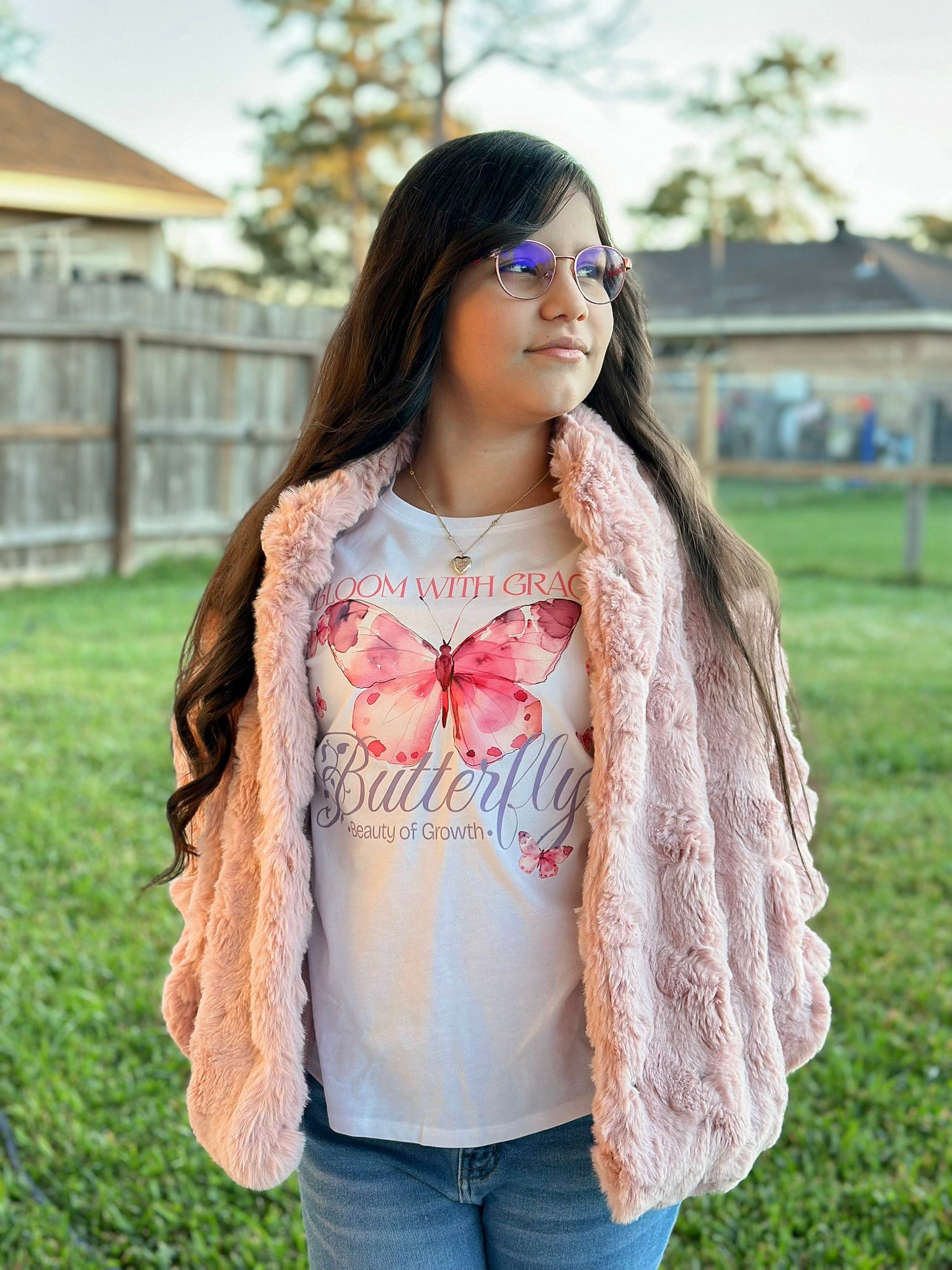 Graceful Growth: Butterfly Long-Sleeve Tee for Girls