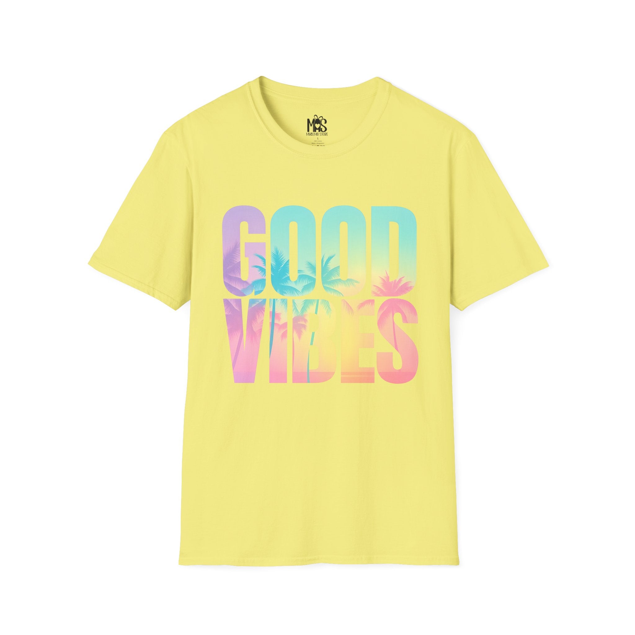 Complete pack of pastel “Good Vibes” tee mockups / Pack completo de mockups de camiseta “Good Vibes” en tonos pastel