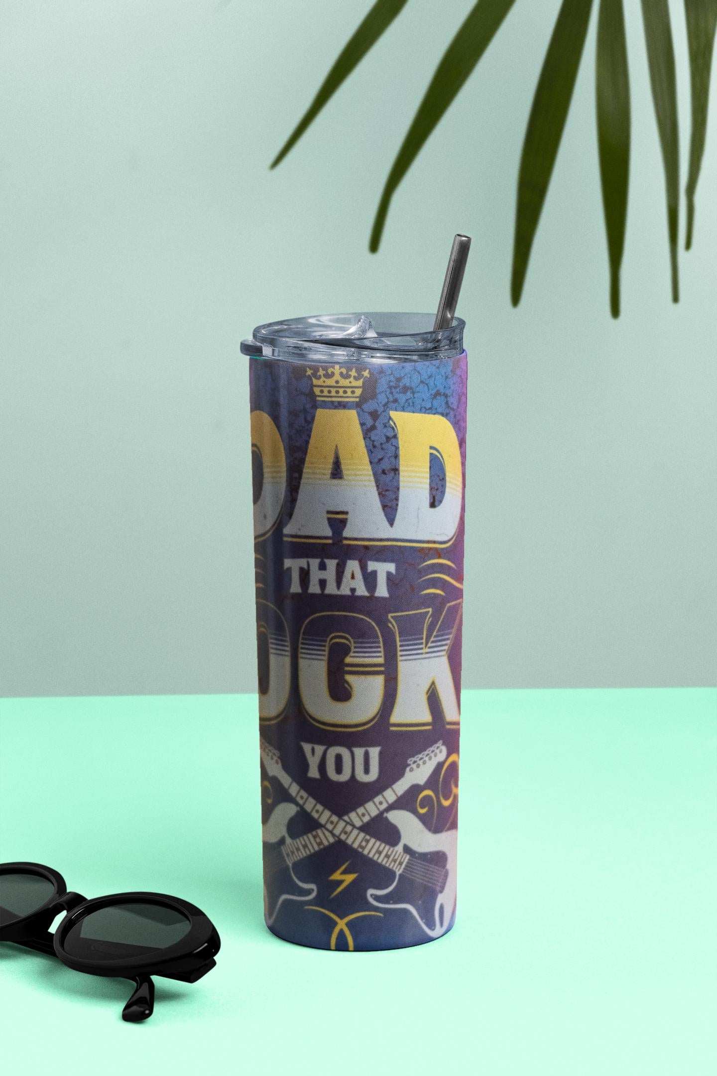 Skinny tumbler insolado personalizado con motivo del Día del padre, Dad Rocks you