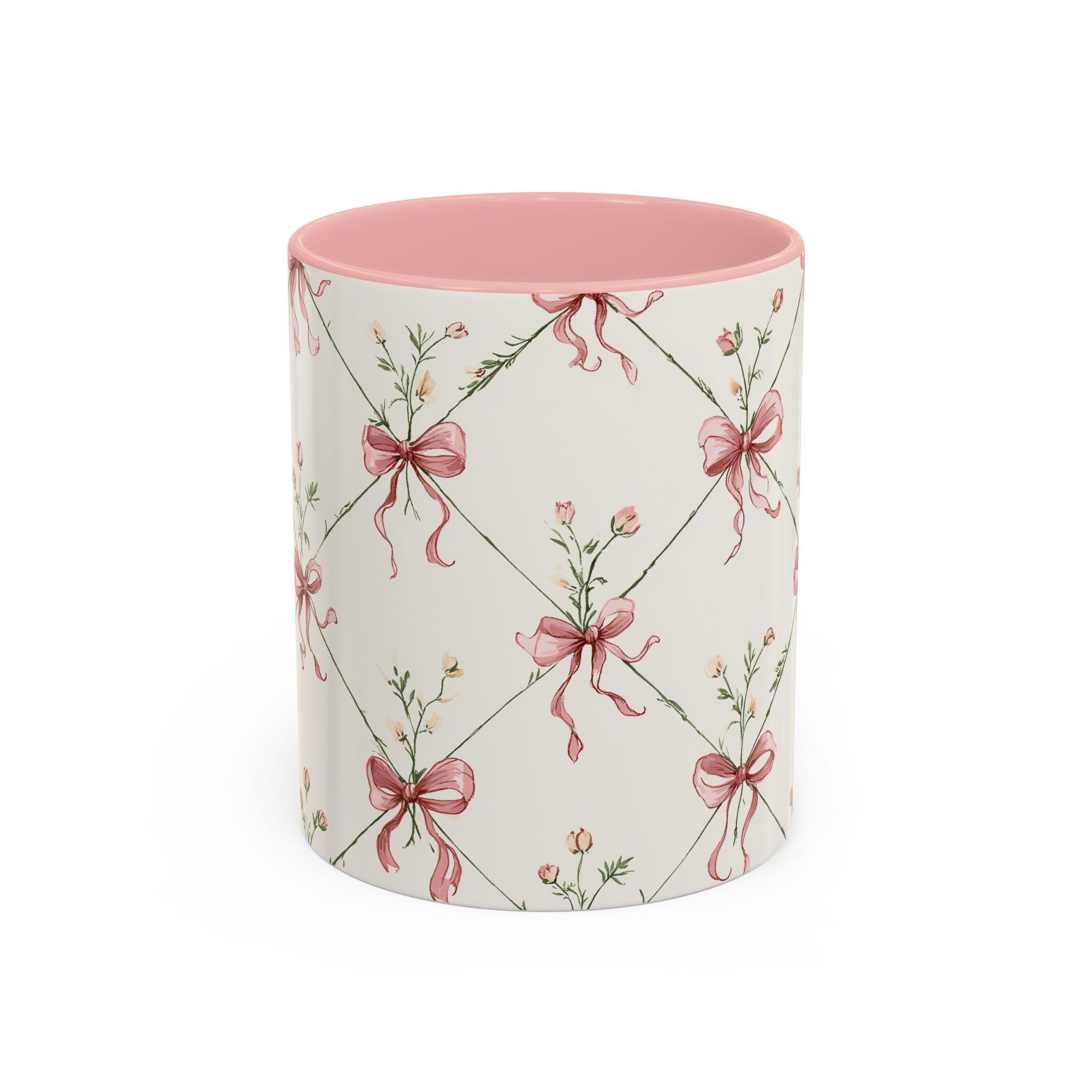 Pink Ribbon Floral Pattern Mug | Accent Coffee Mug