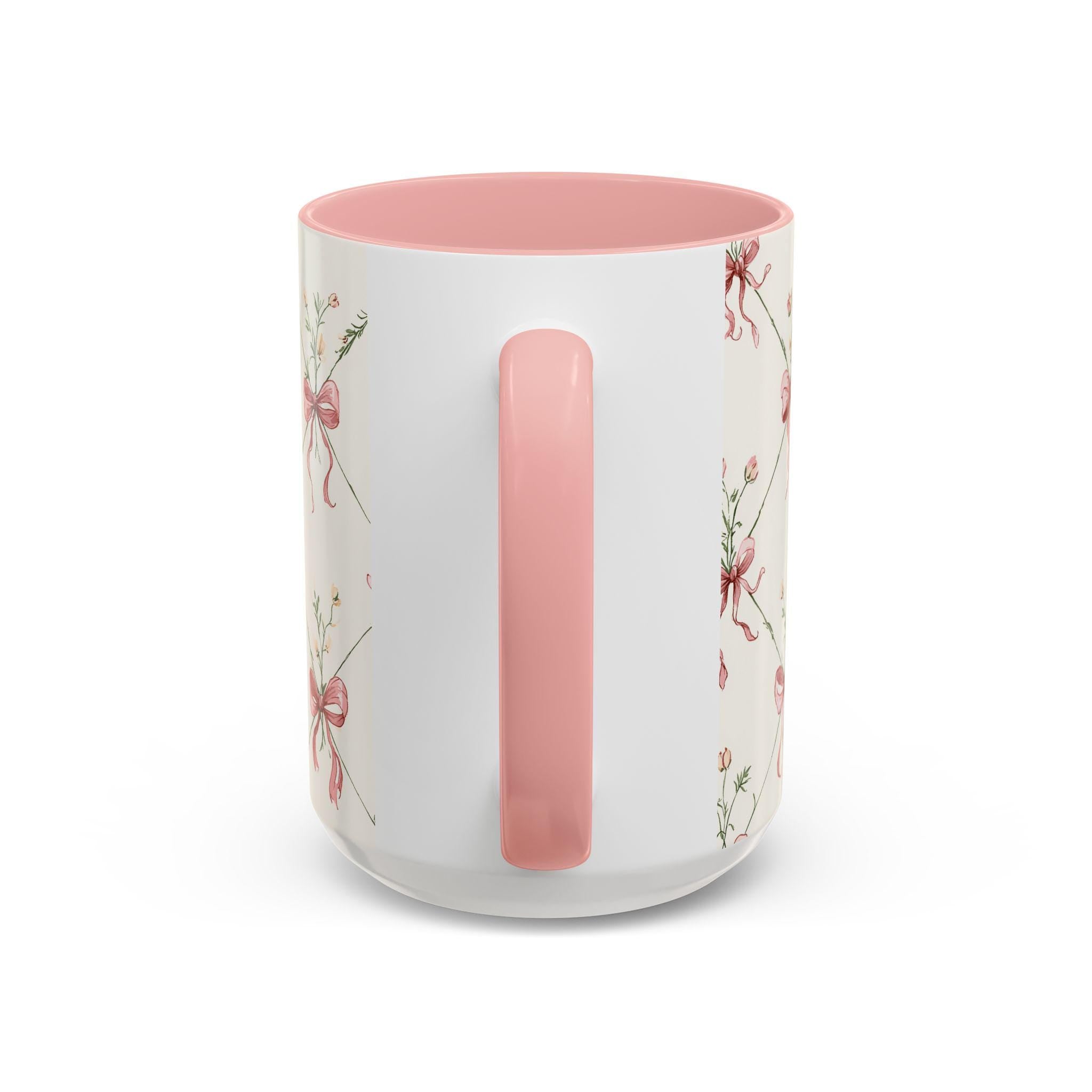 Pink Ribbon Floral Pattern Mug | Accent Coffee Mug