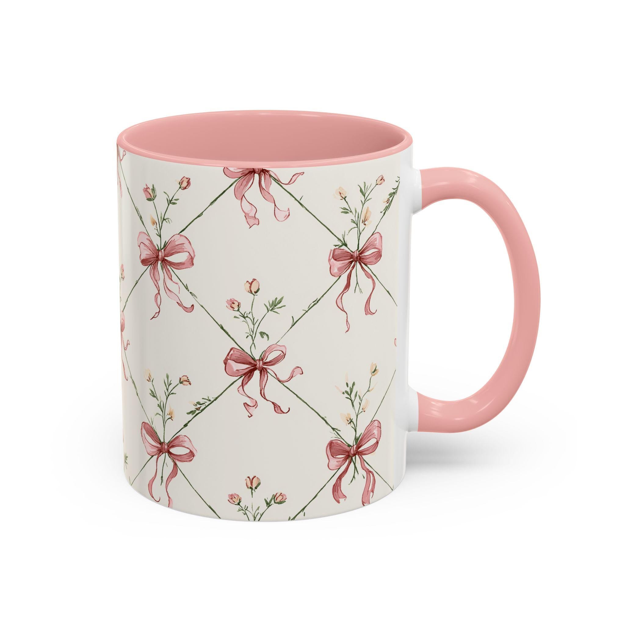 Pink Ribbon Floral Pattern Mug | Accent Coffee Mug