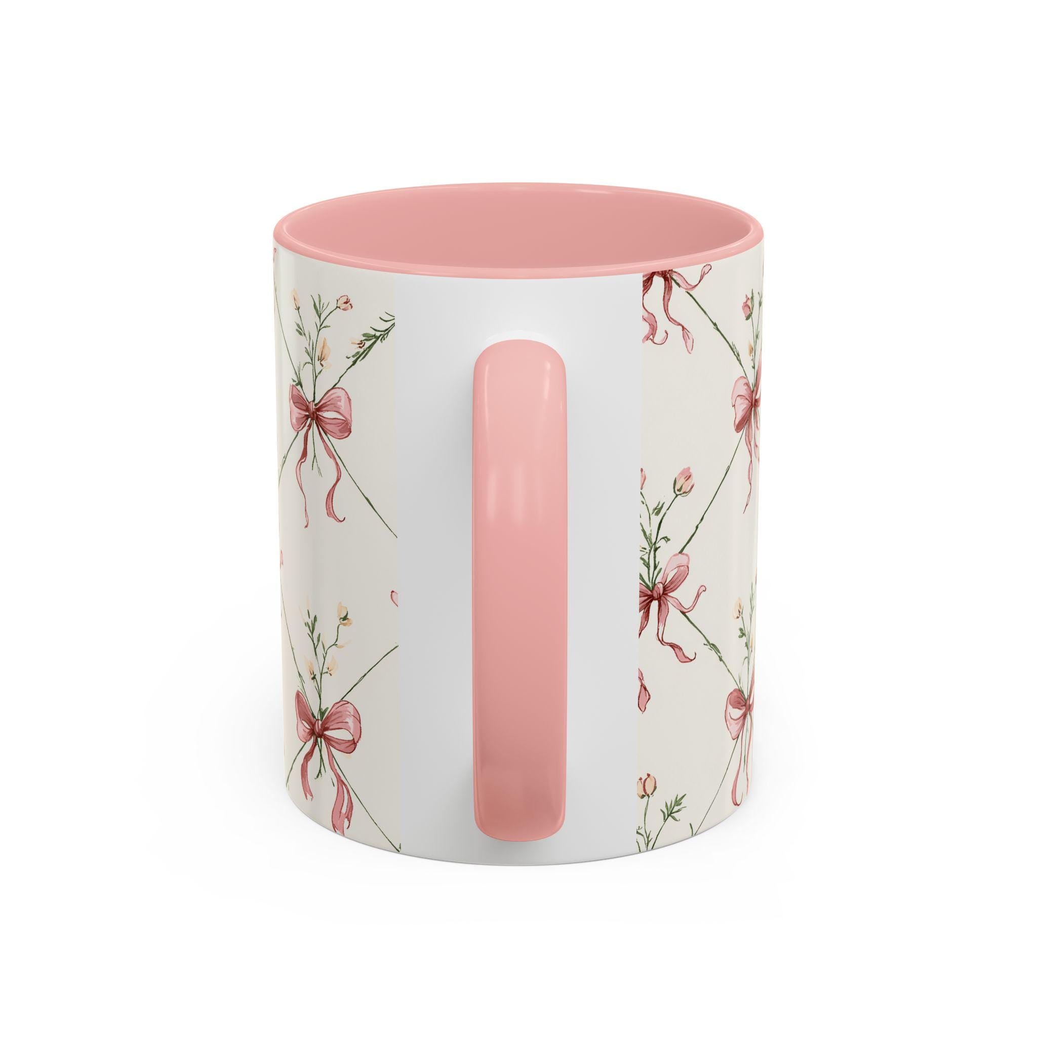 Pink Ribbon Floral Pattern Mug | Accent Coffee Mug
