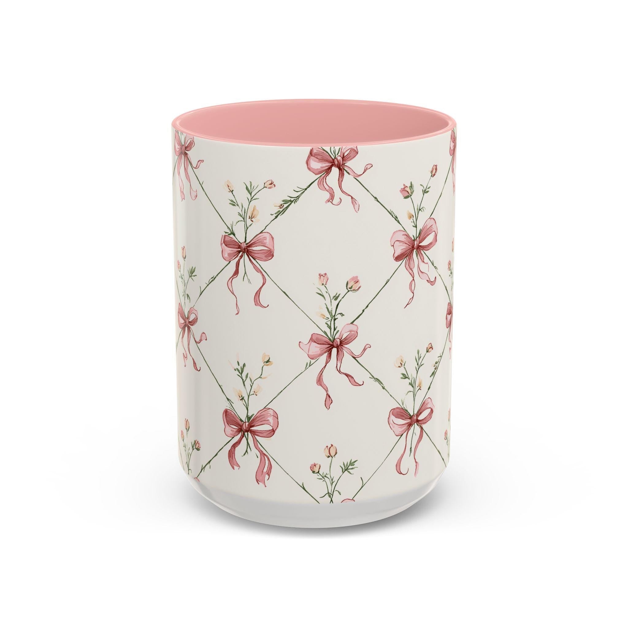 Pink Ribbon Floral Pattern Mug | Accent Coffee Mug
