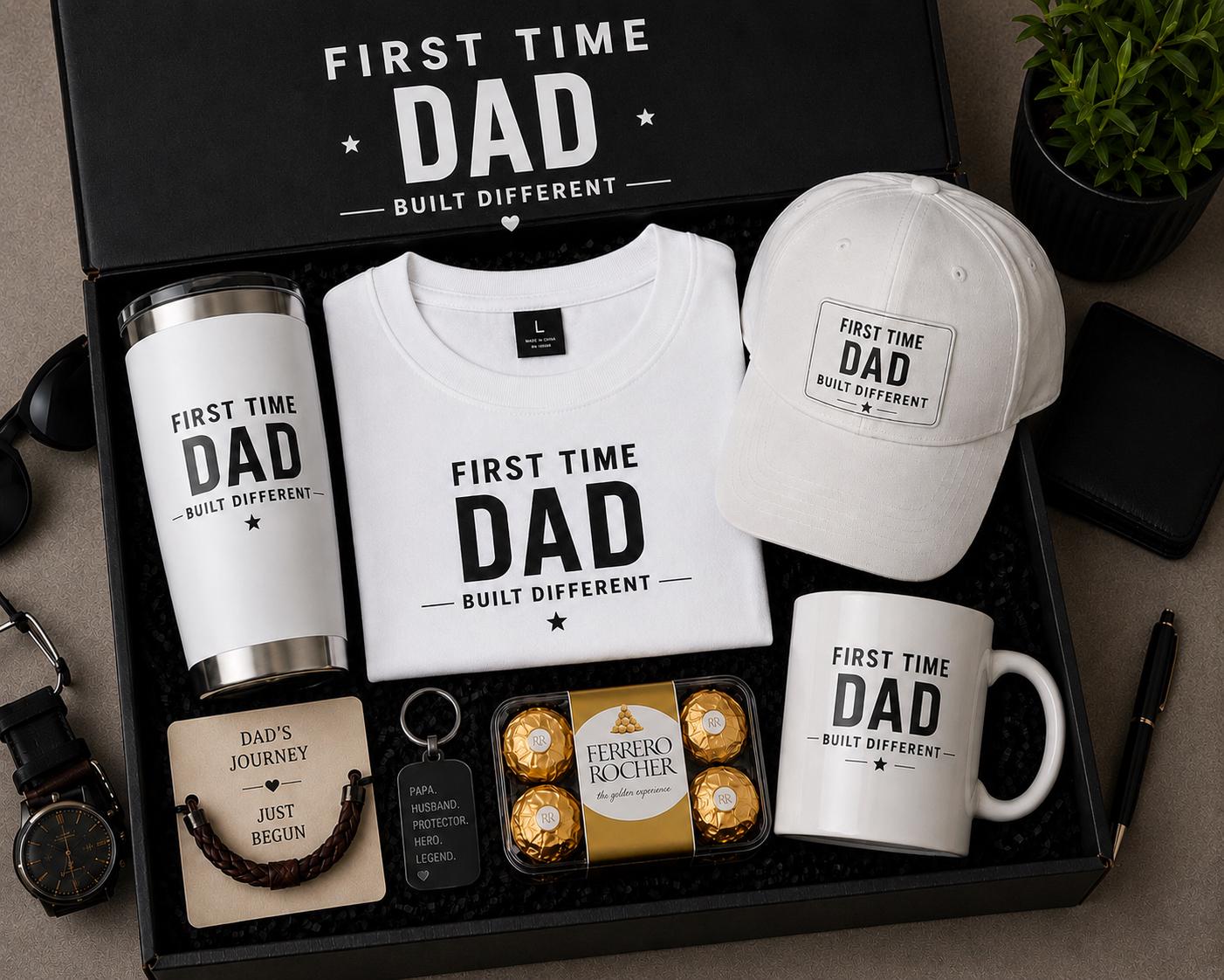 First Time Dad Gift Box | Tumbler, T-Shirt, Cap, Mug, Keychain, Chocolates